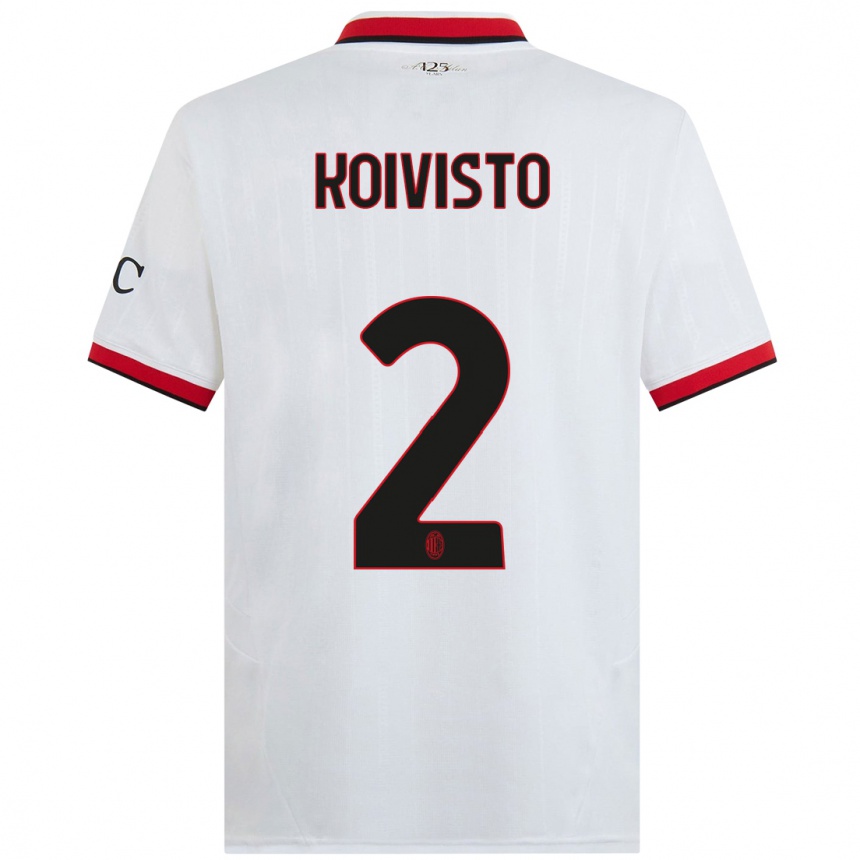 Men Football Emma Koivisto #2 White Black Red Away Jersey 2024/25 T-Shirt Uk