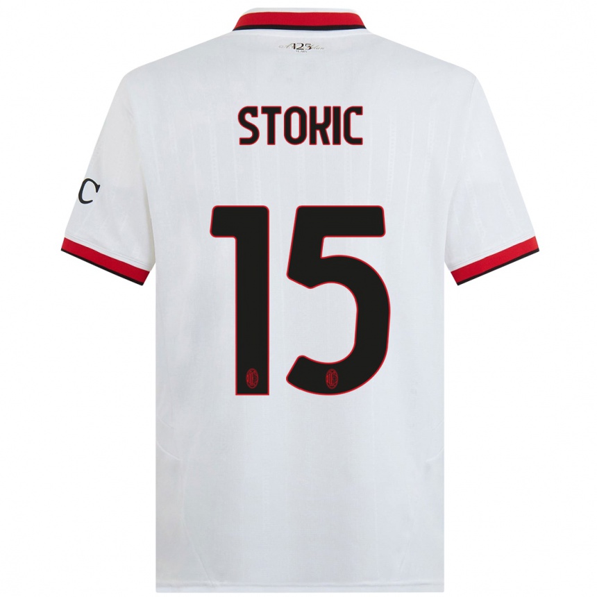 Men Football Sara Stokić #15 White Black Red Away Jersey 2024/25 T-Shirt Uk