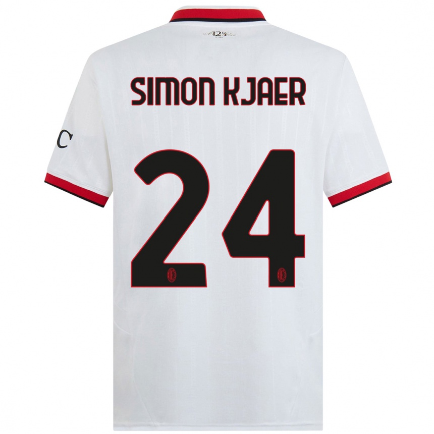 Men Football Simon Kjaer #24 White Black Red Away Jersey 2024/25 T-Shirt Uk