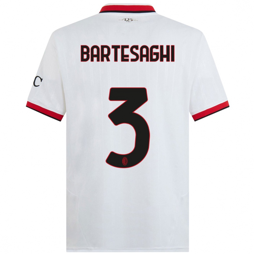 Men Football Davide Bartesaghi #3 White Black Red Away Jersey 2024/25 T-Shirt Uk