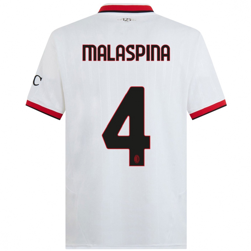 Men Football Mattia Malaspina #4 White Black Red Away Jersey 2024/25 T-Shirt Uk