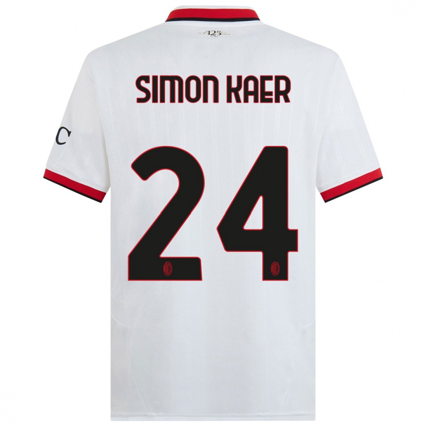 Men Football Simon Kaer #24 White Black Red Away Jersey 2024/25 T-Shirt Uk