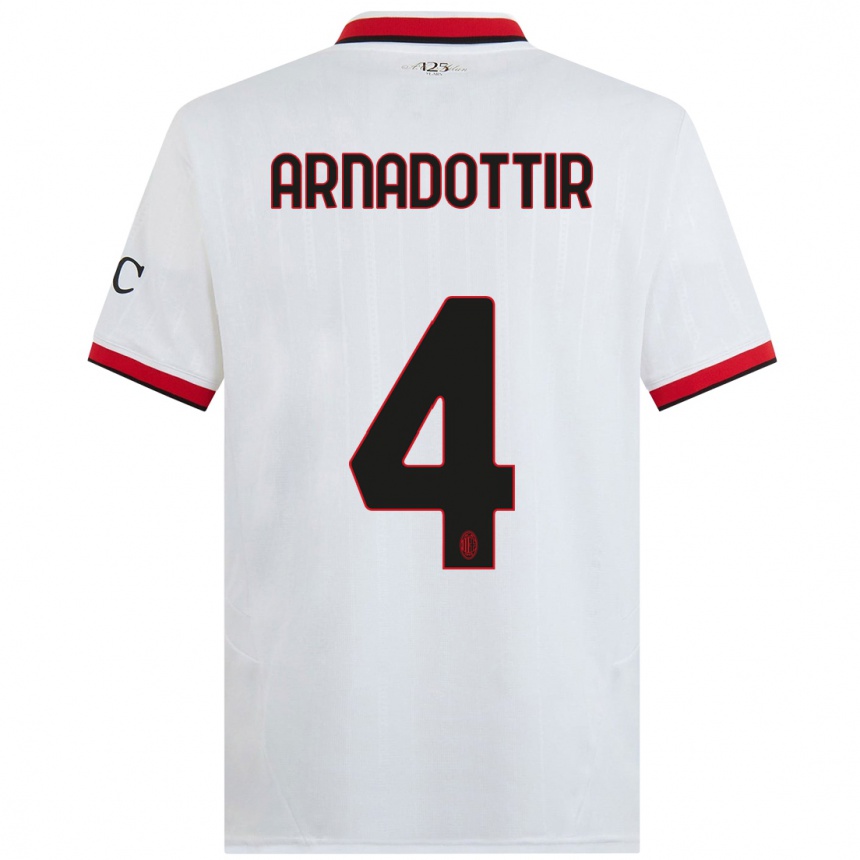 Men Football Guony Arnadottir #4 White Black Red Away Jersey 2024/25 T-Shirt Uk