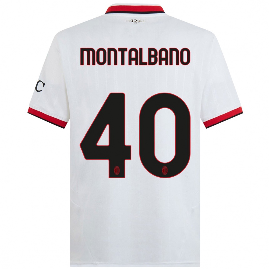 Men Football Nicolo Montalbano #40 White Black Red Away Jersey 2024/25 T-Shirt Uk