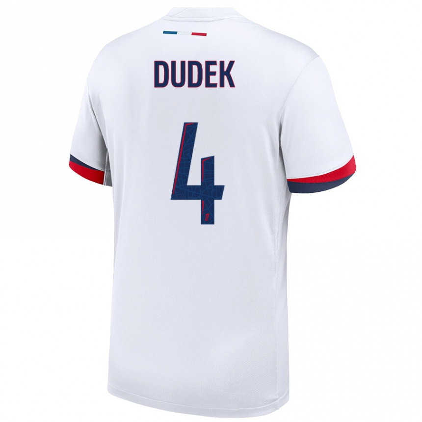 Men Football Paulina Dudek #4 White Blue Red Away Jersey 2024/25 T-Shirt Uk