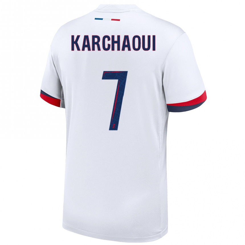 Men Football Sakina Karchaoui #7 White Blue Red Away Jersey 2024/25 T-Shirt Uk