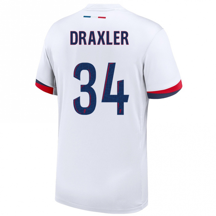 Men Football Julian Draxler #34 White Blue Red Away Jersey 2024/25 T-Shirt Uk