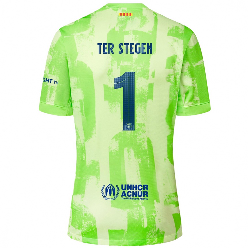 Men Football Marc-Andre Ter Stegen #1 Lime Third Jersey 2024/25 T-Shirt Uk