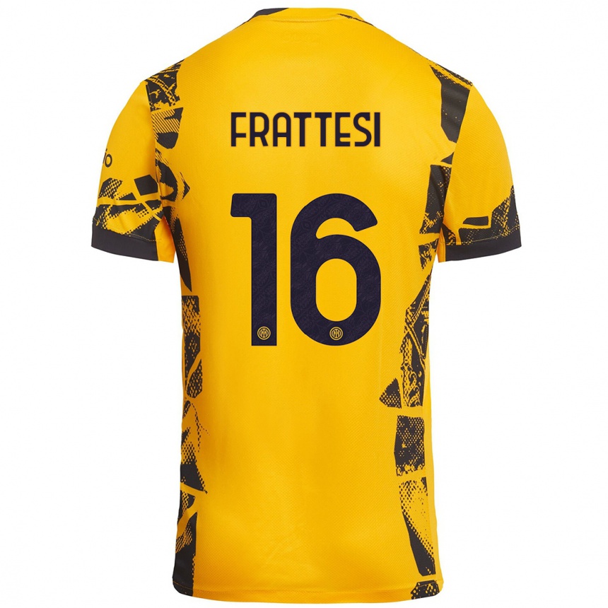 Men Football Davide Frattesi #16 Gold Black Third Jersey 2024/25 T-Shirt Uk