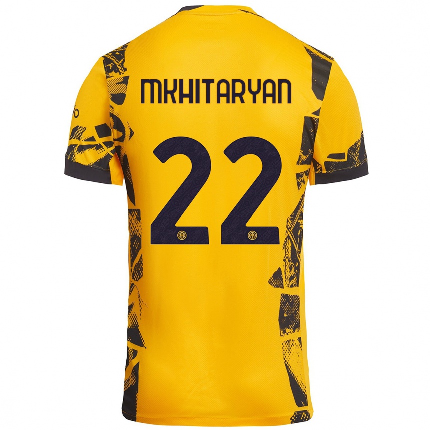 Men Football Henrikh Mkhitaryan #22 Gold Black Third Jersey 2024/25 T-Shirt Uk