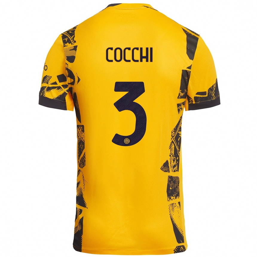 Men Football Matteo Cocchi #3 Gold Black Third Jersey 2024/25 T-Shirt Uk