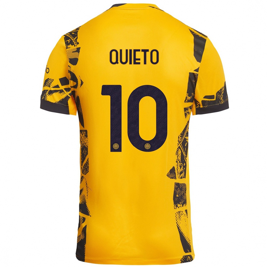 Men Football Daniele Quieto #10 Gold Black Third Jersey 2024/25 T-Shirt Uk