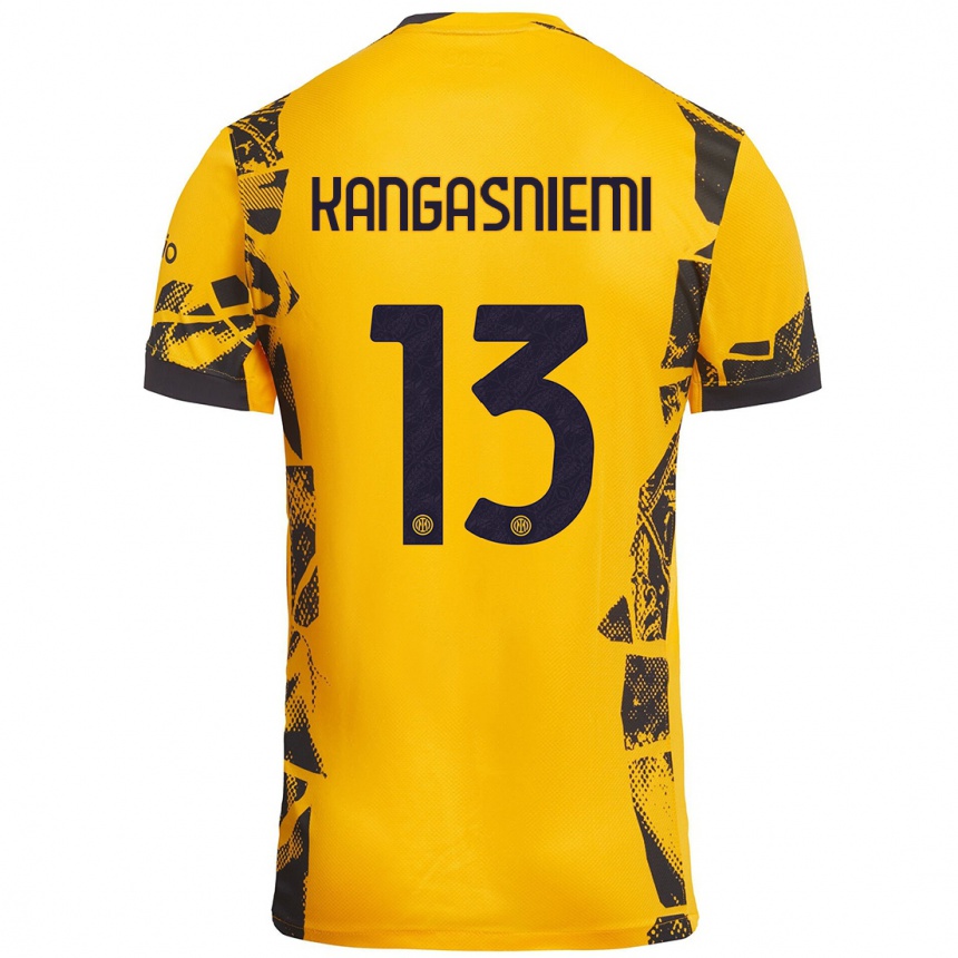 Men Football Ilari Kangasniemi #13 Gold Black Third Jersey 2024/25 T-Shirt Uk