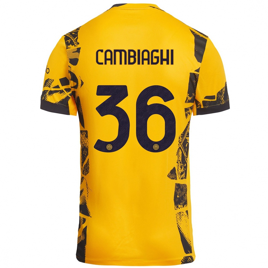 Men Football Michela Cambiaghi #36 Gold Black Third Jersey 2024/25 T-Shirt Uk