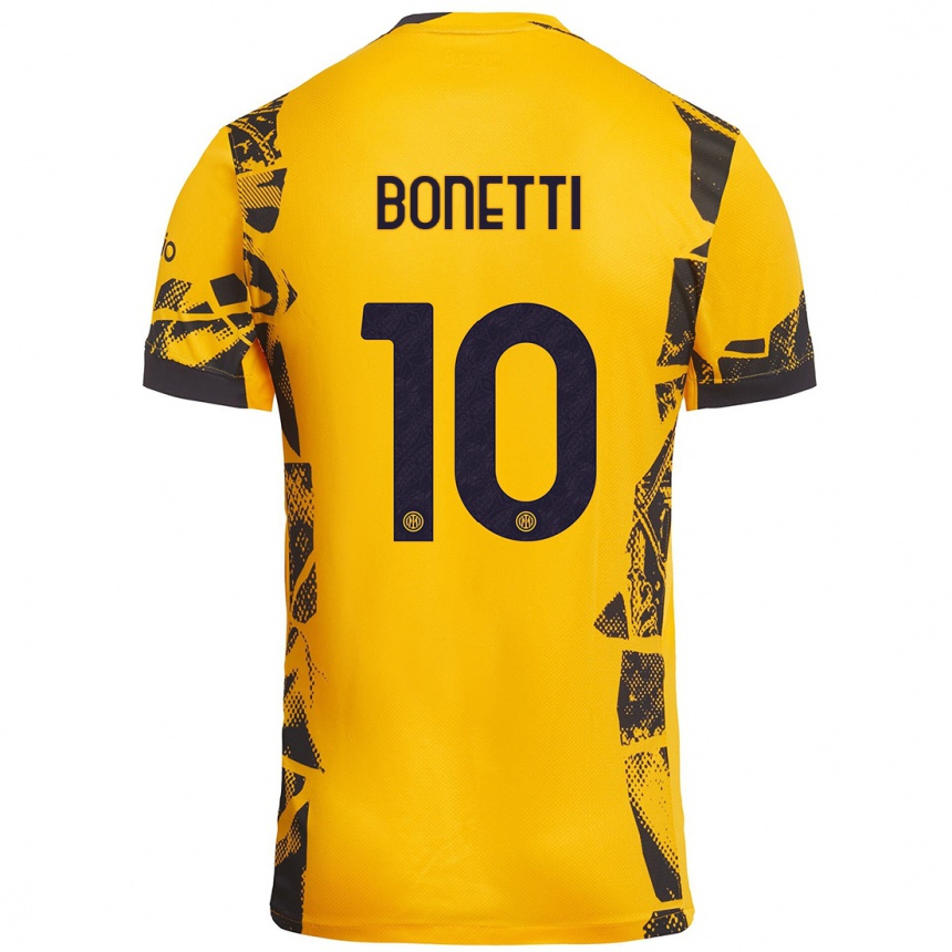 Men Football Tatiana Bonetti #10 Gold Black Third Jersey 2024/25 T-Shirt Uk