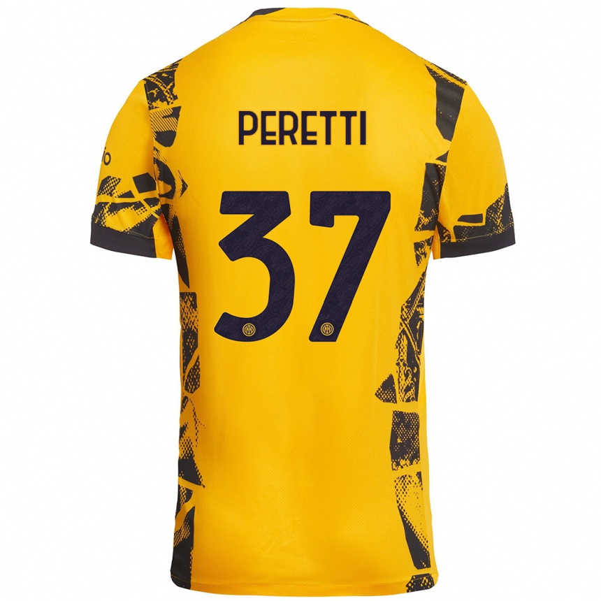 Men Football Lorenzo Peretti #37 Gold Black Third Jersey 2024/25 T-Shirt Uk