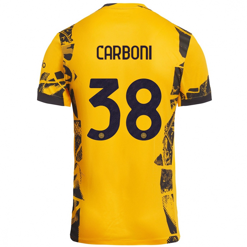 Men Football Valentin Carboni #38 Gold Black Third Jersey 2024/25 T-Shirt Uk