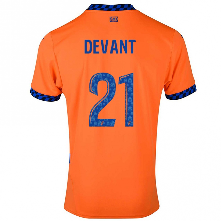 Men Football Caroline Devant #21 Orange Dark Blue Third Jersey 2024/25 T-Shirt Uk