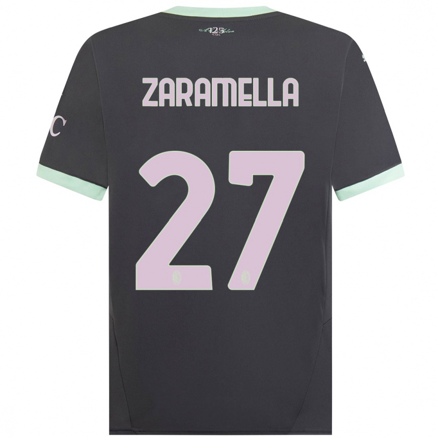 Men Football Mattia Zaramella #27 Grey Third Jersey 2024/25 T-Shirt Uk