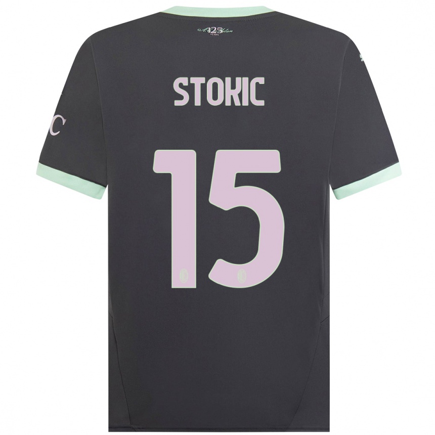 Men Football Sara Stokić #15 Grey Third Jersey 2024/25 T-Shirt Uk