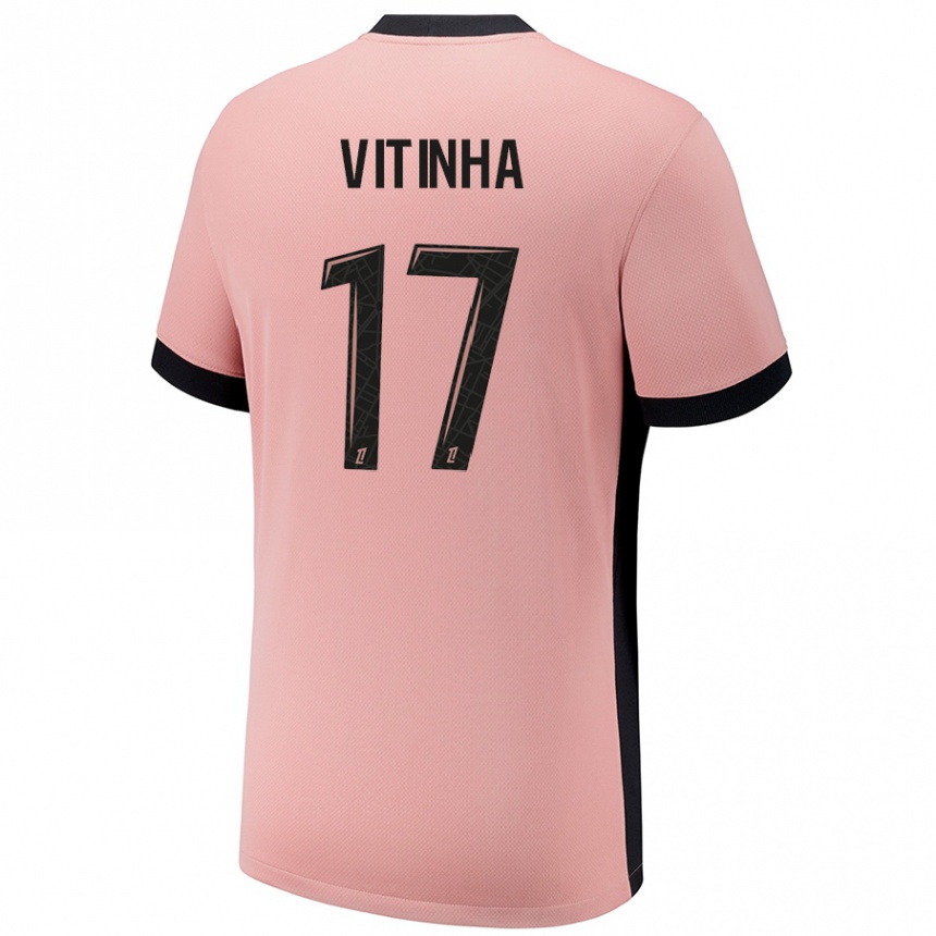 Men Football Vitinha #17 Rust Pink Third Jersey 2024/25 T-Shirt Uk