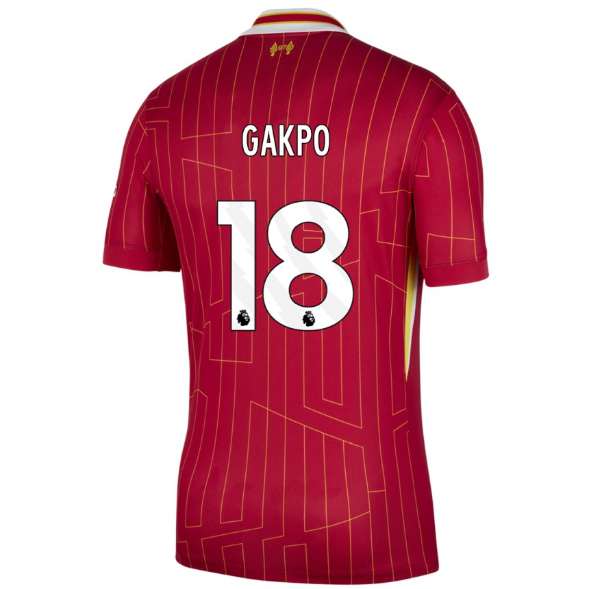 Women Football Cody Gakpo #18 Red Yellow White Home Jersey 2024/25 T-Shirt Uk