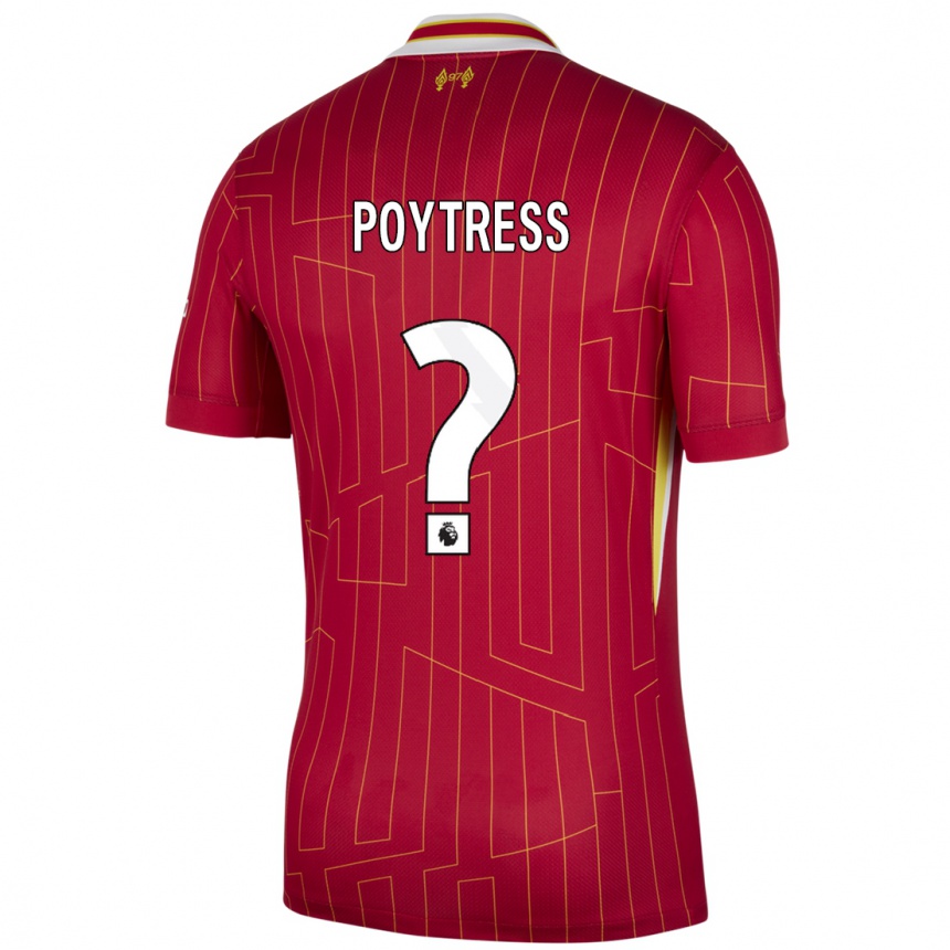 Women Football Jacob Poytress #0 Red Yellow White Home Jersey 2024/25 T-Shirt Uk