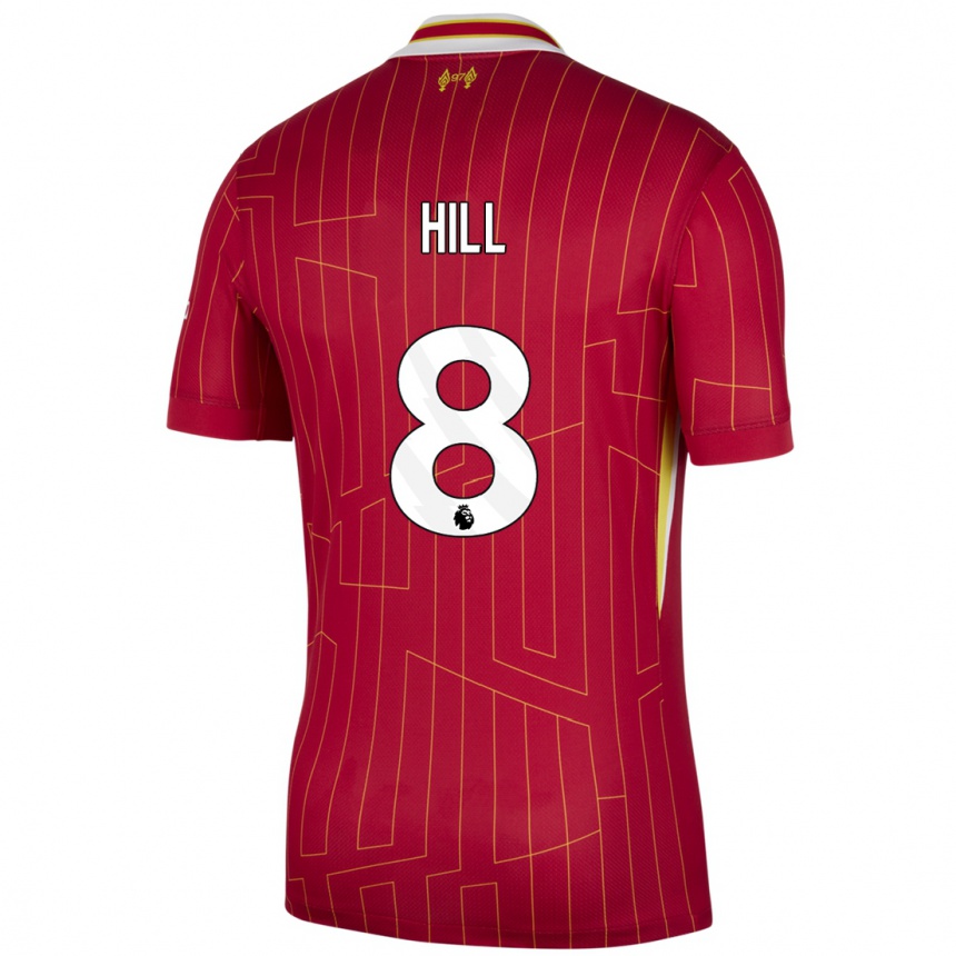 Women Football Tom Hill #8 Red Yellow White Home Jersey 2024/25 T-Shirt Uk