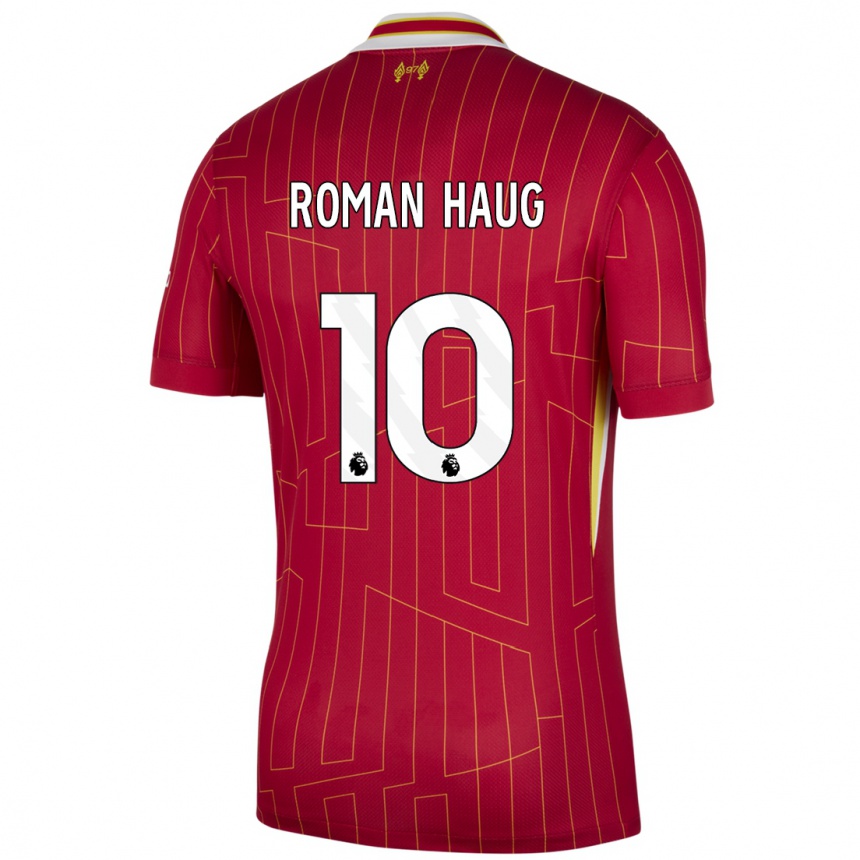 Women Football Sophie Román Haug #10 Red Yellow White Home Jersey 2024/25 T-Shirt Uk