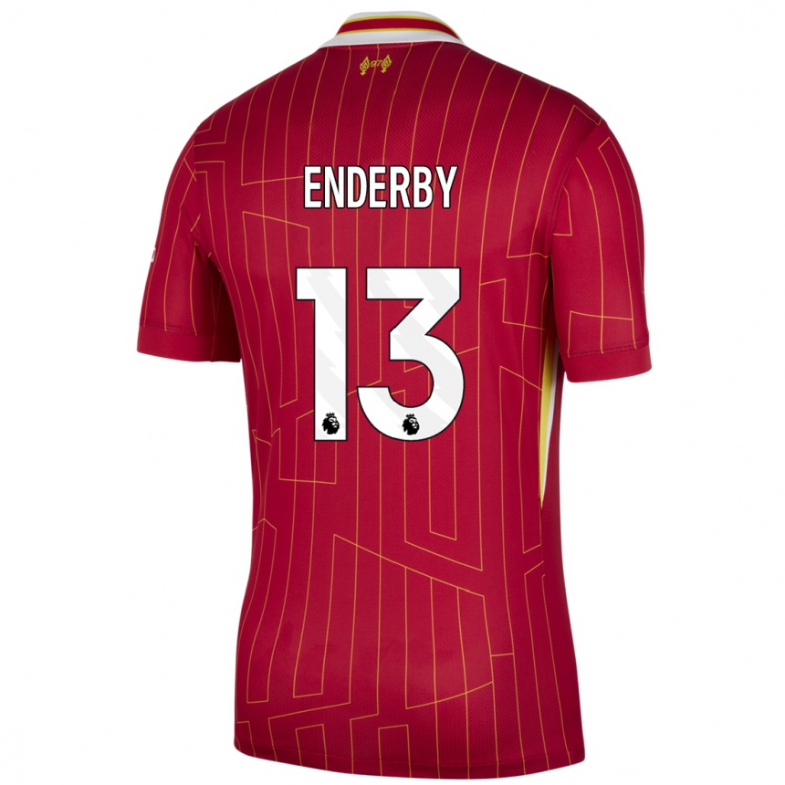 Women Football Mia Enderby #13 Red Yellow White Home Jersey 2024/25 T-Shirt Uk