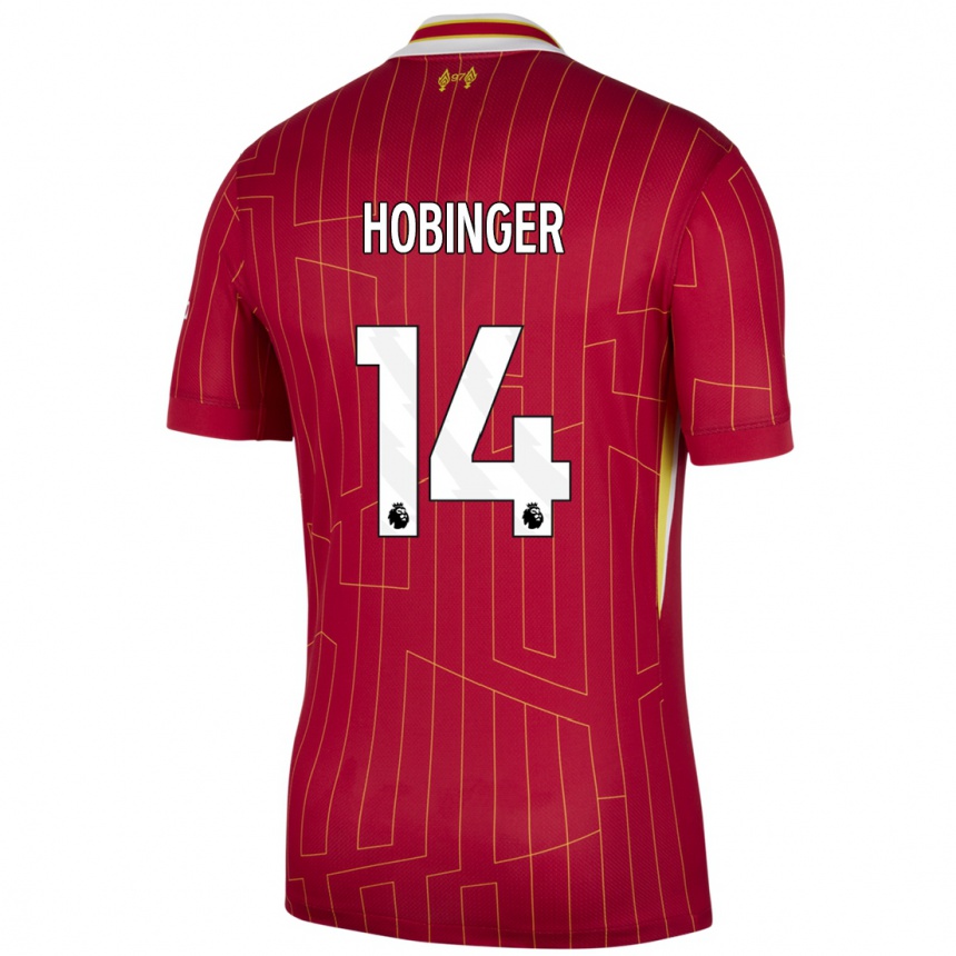 Women Football Marie Höbinger #14 Red Yellow White Home Jersey 2024/25 T-Shirt Uk