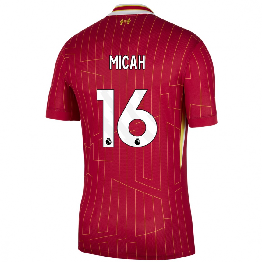 Women Football Teagan Micah #16 Red Yellow White Home Jersey 2024/25 T-Shirt Uk