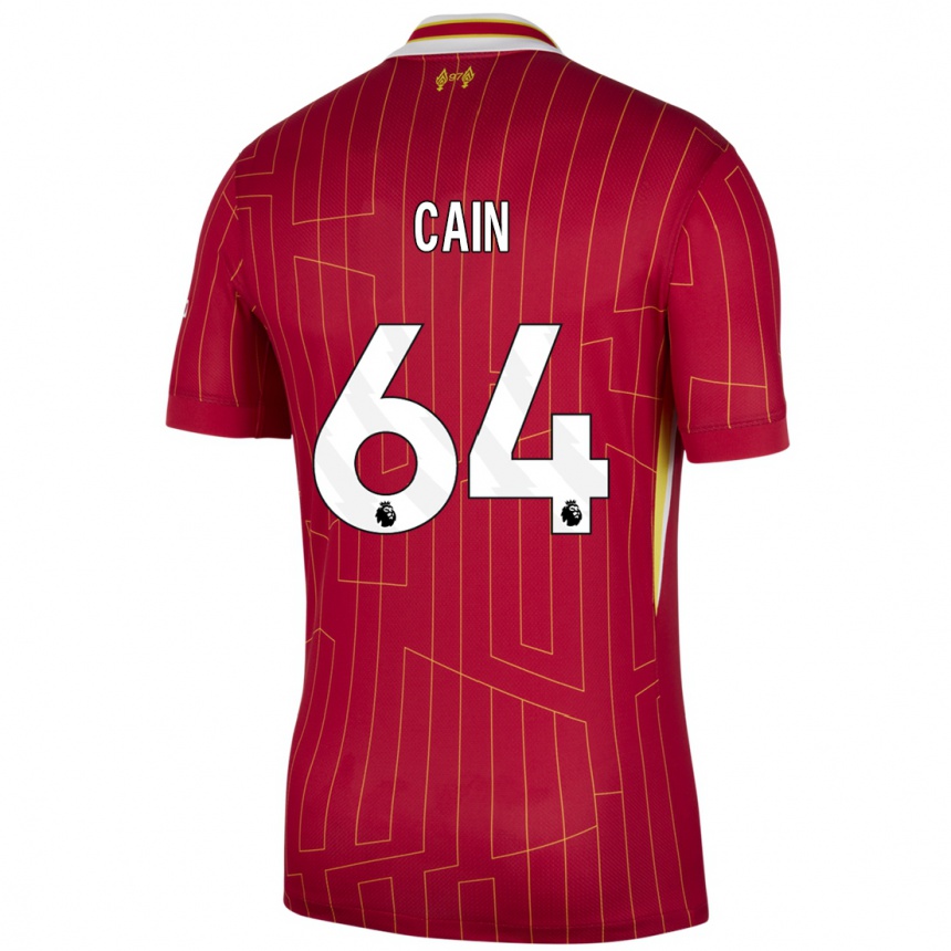 Women Football Jake Cain #64 Red Yellow White Home Jersey 2024/25 T-Shirt Uk