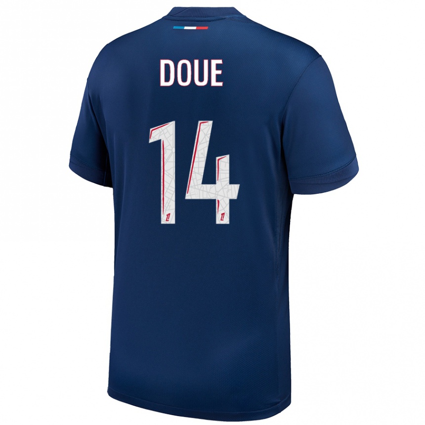 Women Football Désiré Doué #14 Navy Blue White Home Jersey 2024/25 T-Shirt Uk