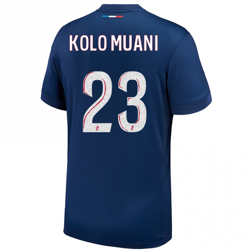 Women Football Randal Kolo Muani #23 Navy Blue White Home Jersey 2024/25 T-Shirt Uk