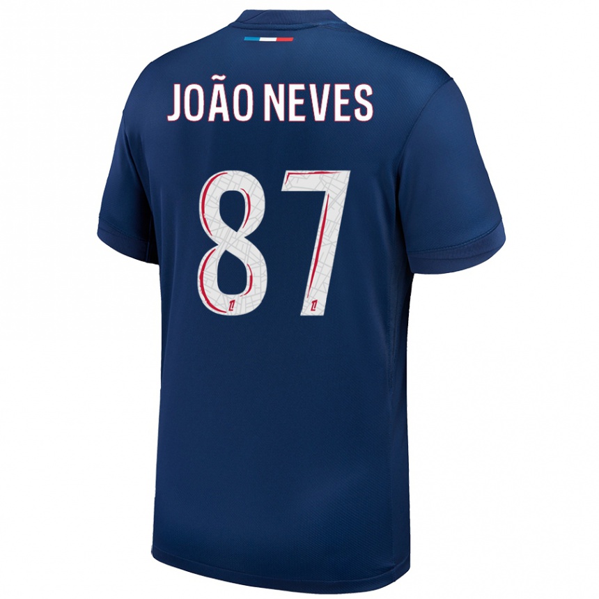 Women Football João Neves #87 Navy Blue White Home Jersey 2024/25 T-Shirt Uk