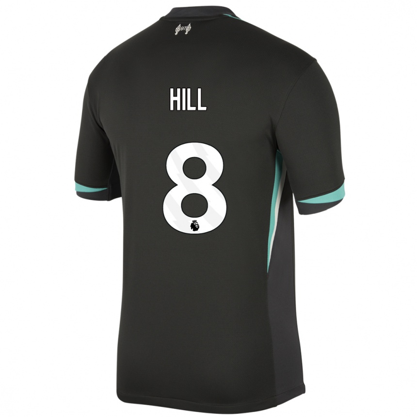 Women Football Tom Hill #8 Black Anthracite White Away Jersey 2024/25 T-Shirt Uk