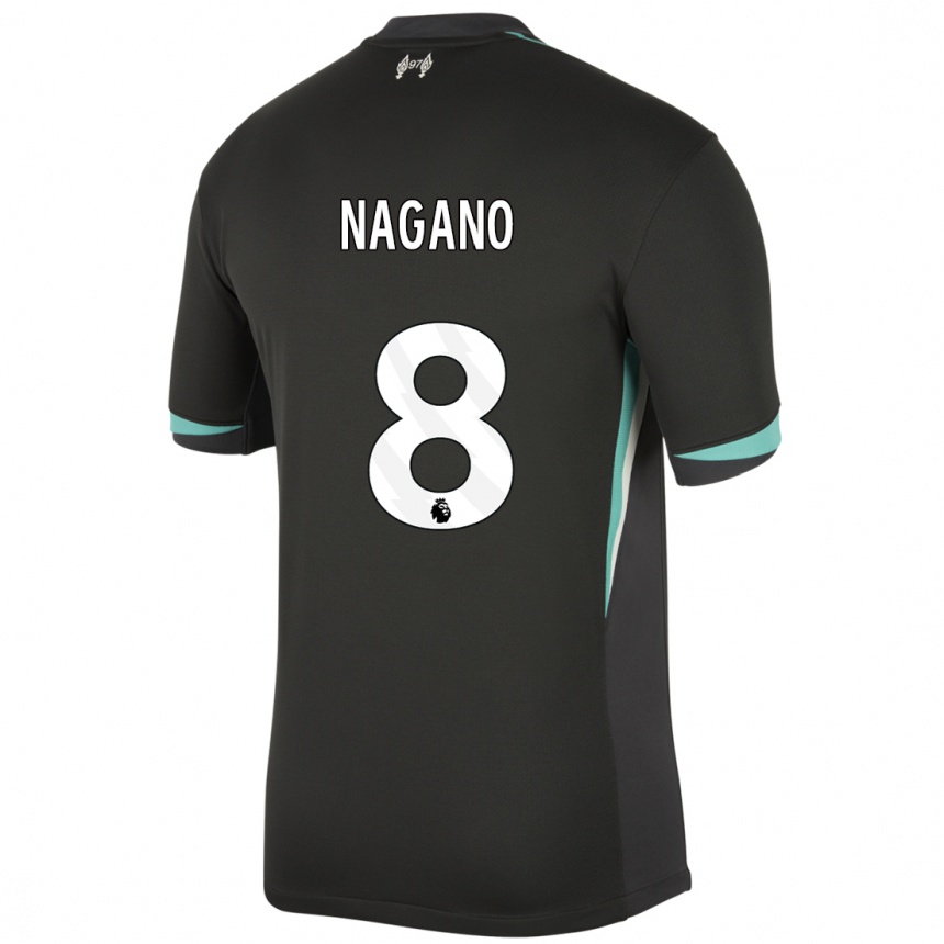 Women Football Fūka Nagano #8 Black Anthracite White Away Jersey 2024/25 T-Shirt Uk