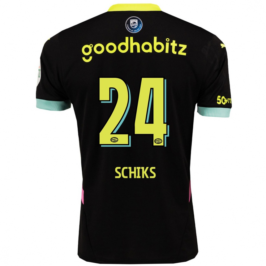 Women Football Niek Schiks #24 Black Yellow Away Jersey 2024/25 T-Shirt Uk