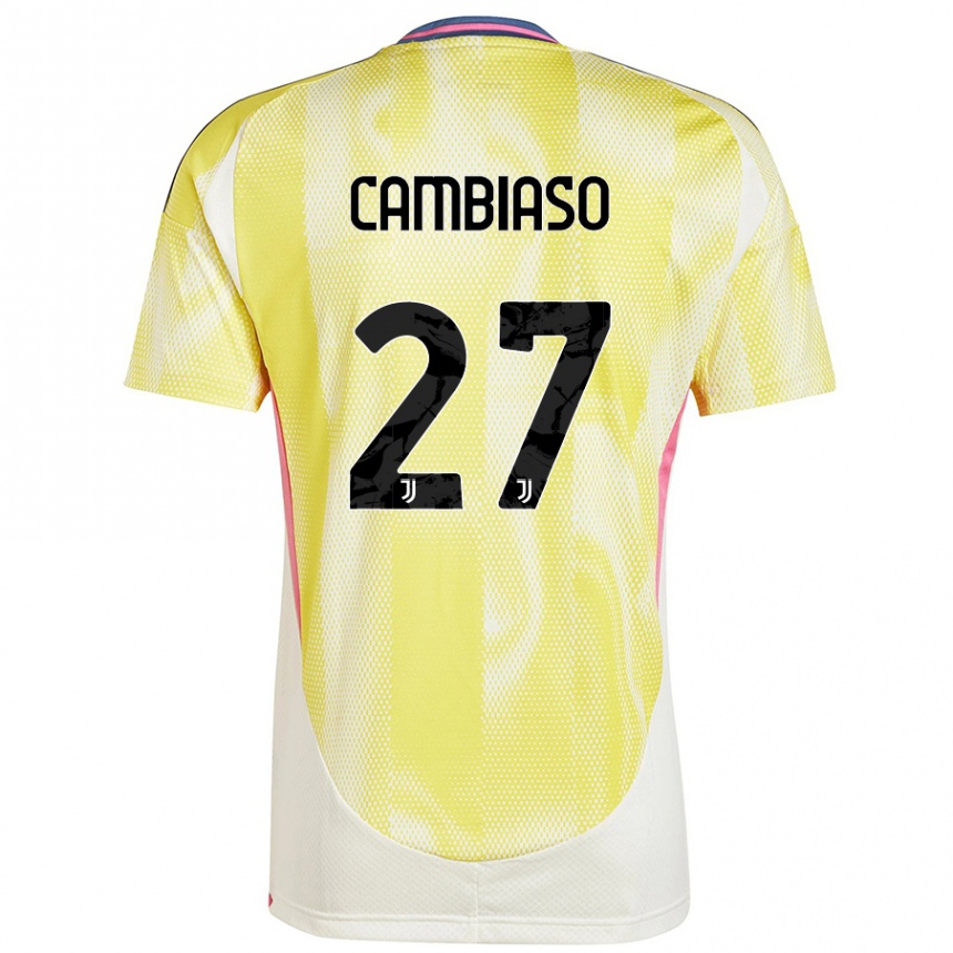 Women Football Andrea Cambiaso #27 Solar Yellow Away Jersey 2024/25 T-Shirt Uk