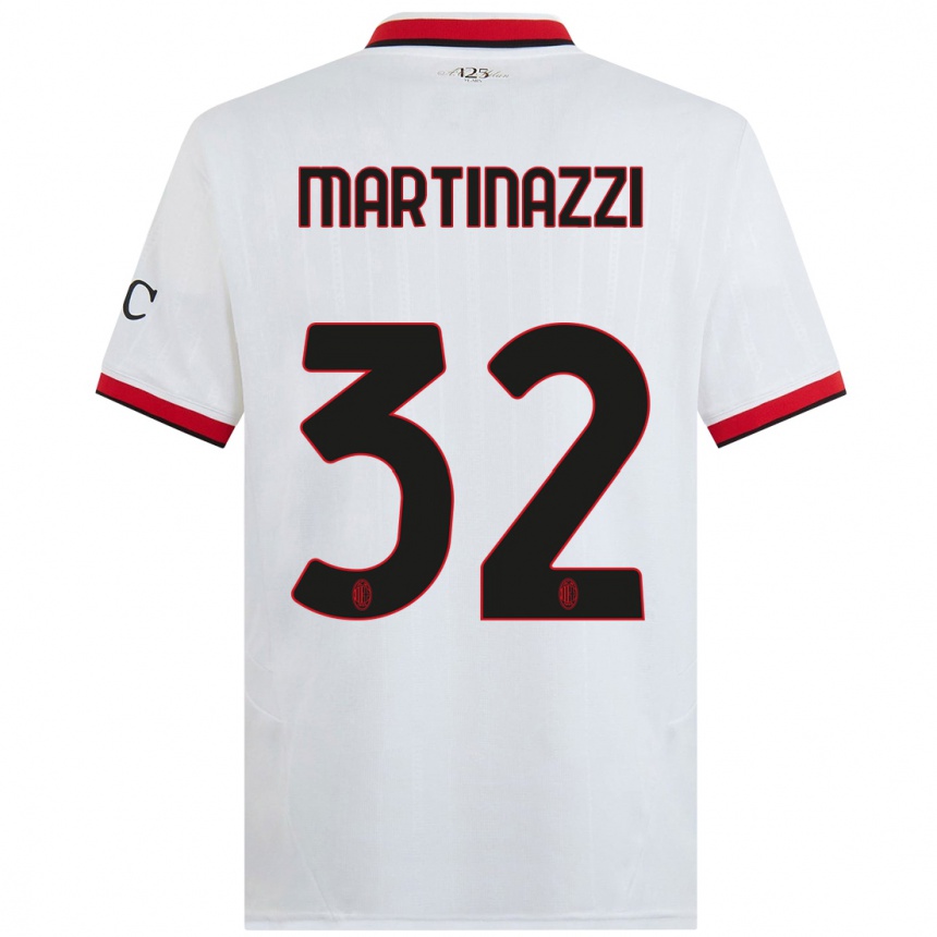 Women Football Luca Martinazzi #32 White Black Red Away Jersey 2024/25 T-Shirt Uk