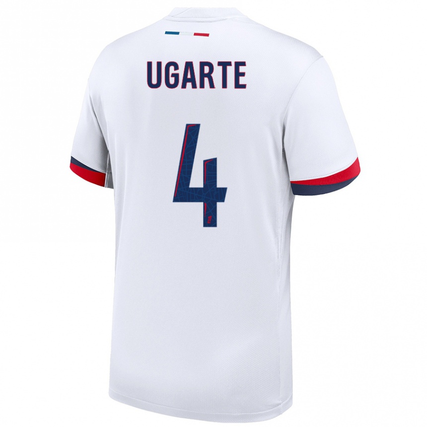 Women Football Manuel Ugarte #4 White Blue Red Away Jersey 2024/25 T-Shirt Uk