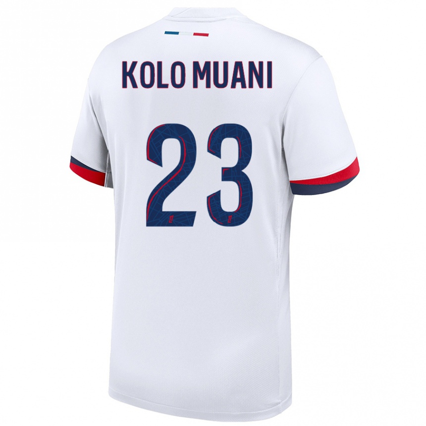 Women Football Randal Kolo Muani #23 White Blue Red Away Jersey 2024/25 T-Shirt Uk