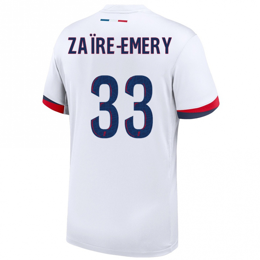 Women Football Warren Zaire Emery #33 White Blue Red Away Jersey 2024/25 T-Shirt Uk