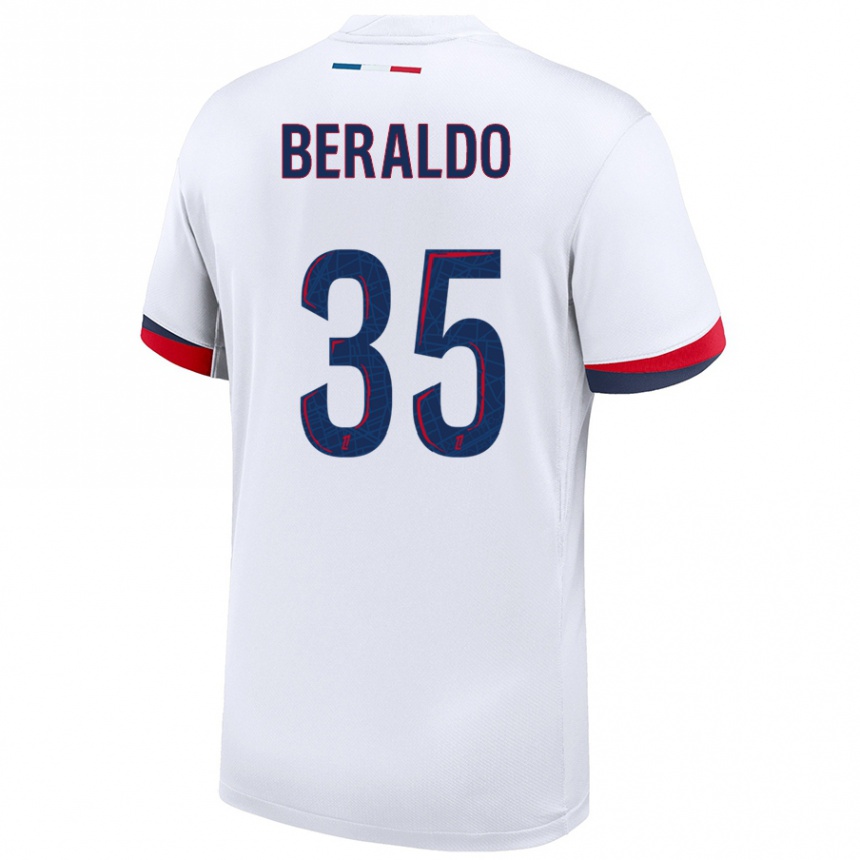 Women Football Lucas Beraldo #35 White Blue Red Away Jersey 2024/25 T-Shirt Uk