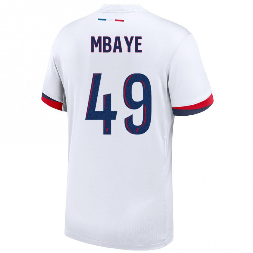 Women Football Ibrahim Mbaye #49 White Blue Red Away Jersey 2024/25 T-Shirt Uk