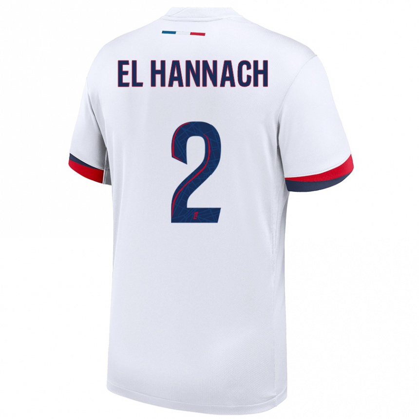 Women Football Naoufel El Hannach #2 White Blue Red Away Jersey 2024/25 T-Shirt Uk