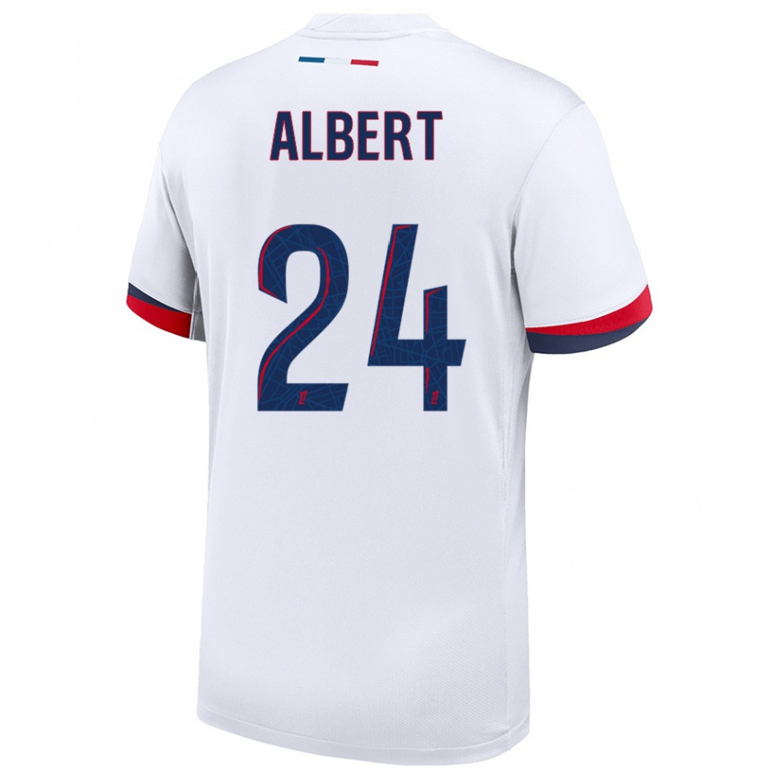 Women Football Korbin Albert #24 White Blue Red Away Jersey 2024/25 T-Shirt Uk