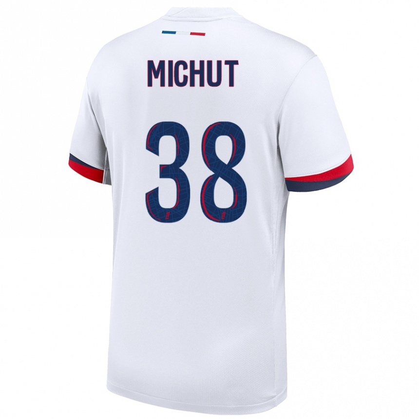 Women Football Edouard Michut #38 White Blue Red Away Jersey 2024/25 T-Shirt Uk