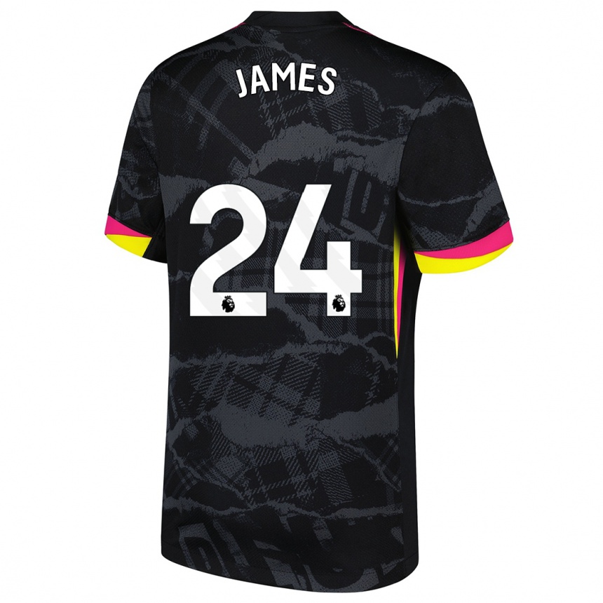 Women Football Reece James #24 Black Pink Third Jersey 2024/25 T-Shirt Uk